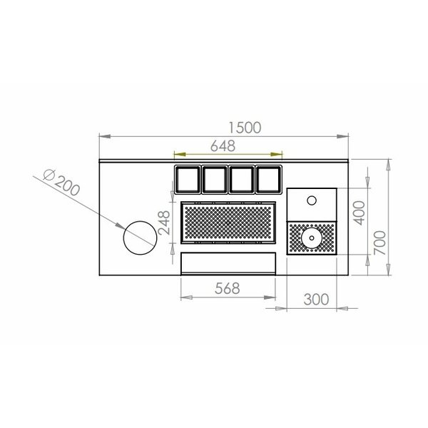 Bar-/Cocktailstation | RVS | Onderbar | Spoelbak + Glazenspoeler | Afvalbak | 1500x700x870(h)mm