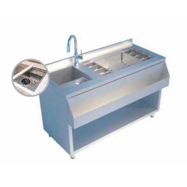 Bar-/Cocktailstation | RVS | Onderbar | Spoelbak + Glazenspoeler | 1500x700x860(h)mm
