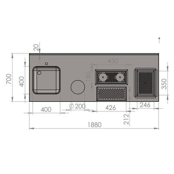 Bar-/Cocktailstation | RVS | Onderbar | Spoelbak + Glazenspoeler | Afvalbak | IJsbak | 1880x700x870(h)mm