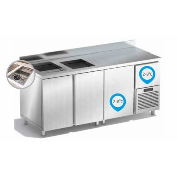 Bar-/Cocktailstation | RVS | 2 Gekoelde + 2 Neutrale Onderkasten | +2°C/+8°C | 0.435kW | 1880x700x870(h)mm