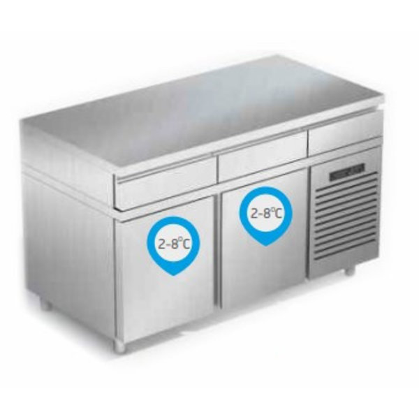 Koffiewerkbank | RVS | 1 Gekoelde Onderkast + 3 Lades | +2°C/+8°C | 0.59kW | 1880x700x870(h)mm