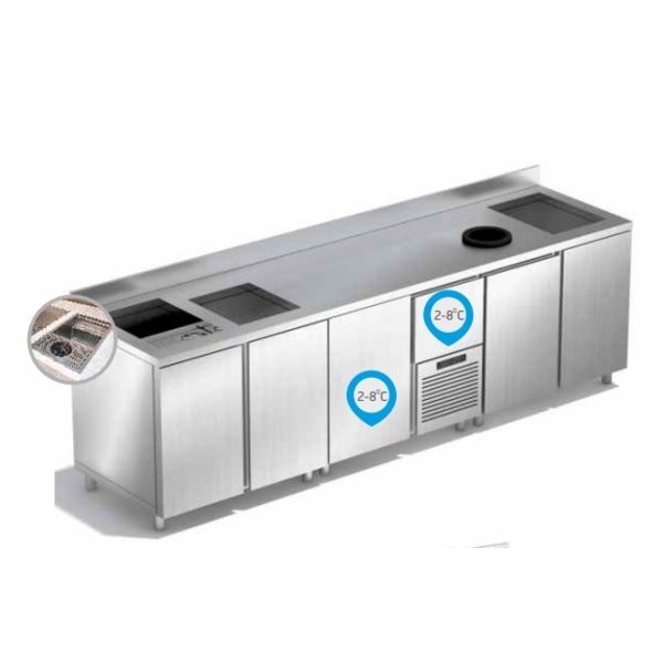 Bar-/Cocktailstation | RVS  | 2 Gekoelde + 4 Neutrale Onderkasten | +2°C/+8°C | 0.435kW | 2820x700x870(h)mm