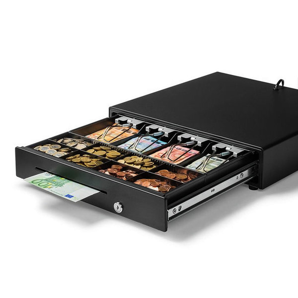 Kassalade | 425 | Zwart | 8 Muntvakken + 4 Biljetvakken | Elektrisch (24V) | 425x425x100(h)mm