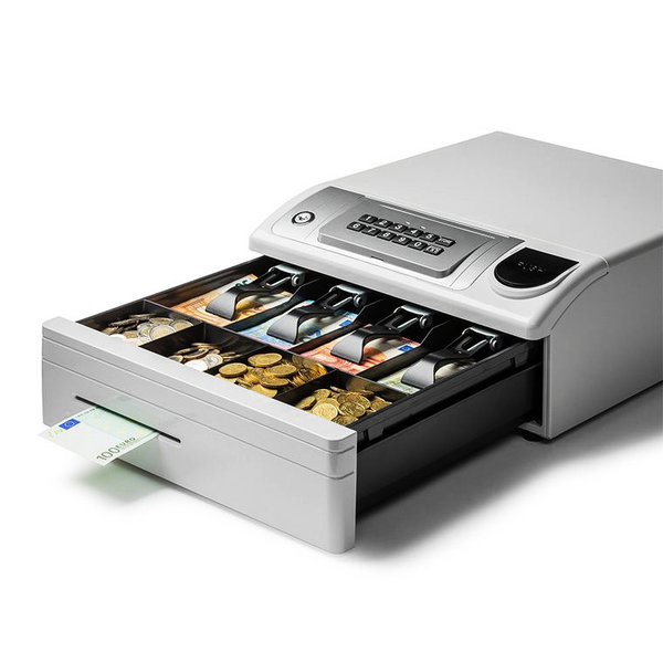 Kassalade | ND-350 | Wit | 4 Muntvakken + 4 Biljetvakken | Handmatig | Pincode + Alarm | 354x418x165(h)mm