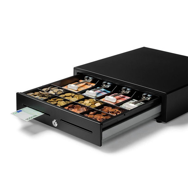 Kassalade | 410 USB | Zwart | 8 Muntvakken + 4 Biljetvakken | Elektrisch (USB) | 410x415x110(h)mm