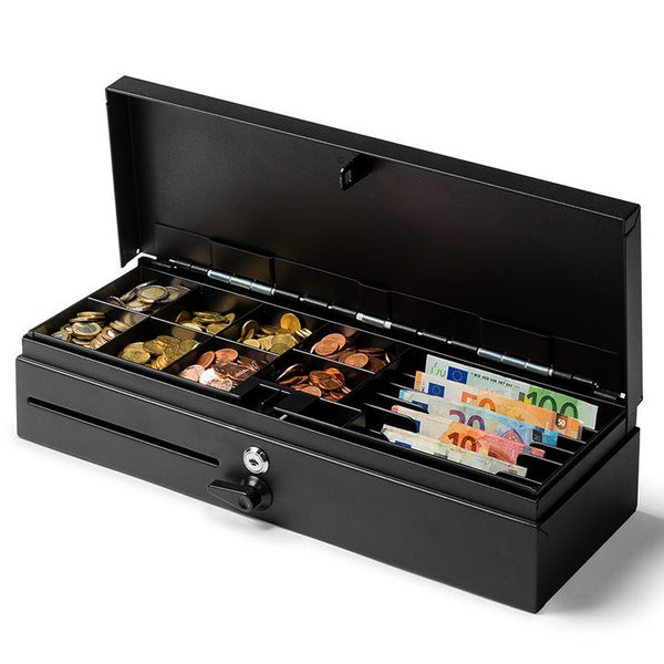 Kassalade | FlipTop | Zwart | 8 Muntvakken + 5 Biljetvakken | Elektrisch (12V/24V) | 460x170x100(h)mm