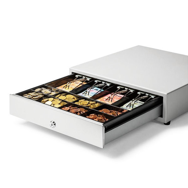 Kassalade | 423 | Wit/RVS | 8 Muntvakken + 4 Biljetvakken | Elektrisch (12V/24V) | 405x423x113(h)mm