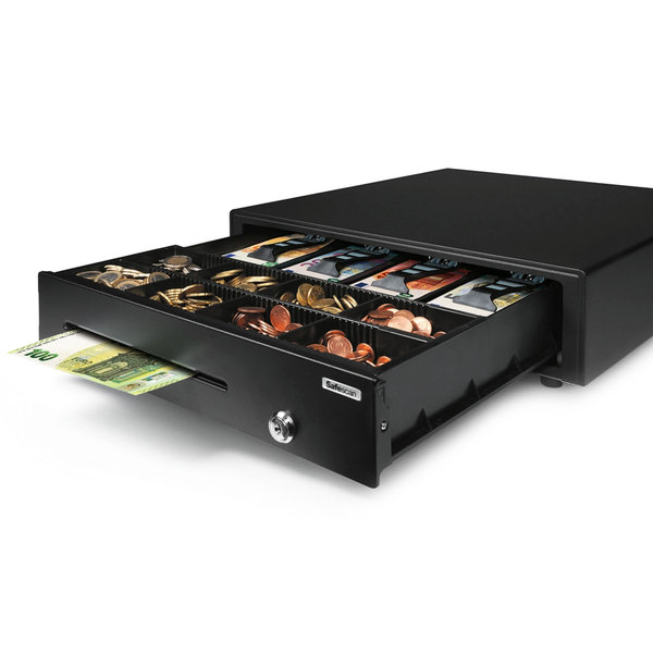 Kassalade | LIGHT DUTY | Zwart | 8 Muntvakken + 4 Biljetvakken | Elektrisch (12V) | 410x415x115(h)mm