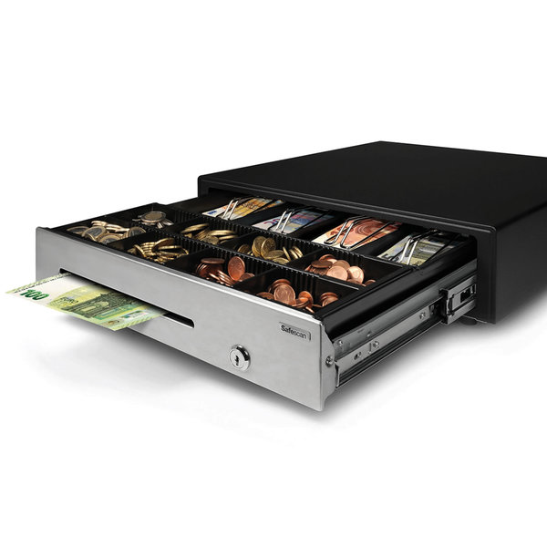 Kassalade | HEAVY DUTY | Zwart/RVS | 8 Muntvakken + 4 Biljetvakken | Elektrisch (12V) | 410x415x115(h)mm
