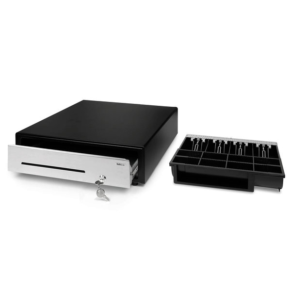 Kassalade | HEAVY DUTY | Zwart/RVS | 8 Muntvakken + 4 Biljetvakken | Elektrisch (12V) | 410x415x115(h)mm