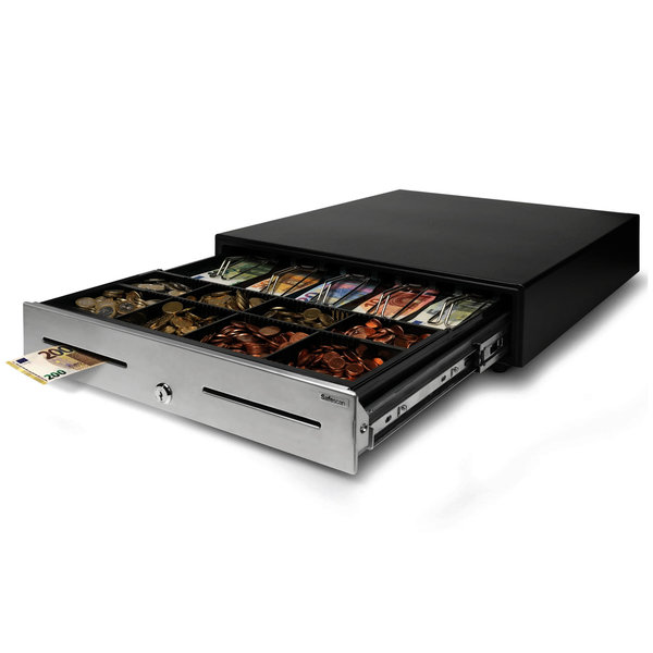 Kassalade | HEAVY DUTY | Zwart/RVS | 8 Muntvakken + 5 Biljetvakken | Elektrisch (12V) | 460x465x115(h)mm