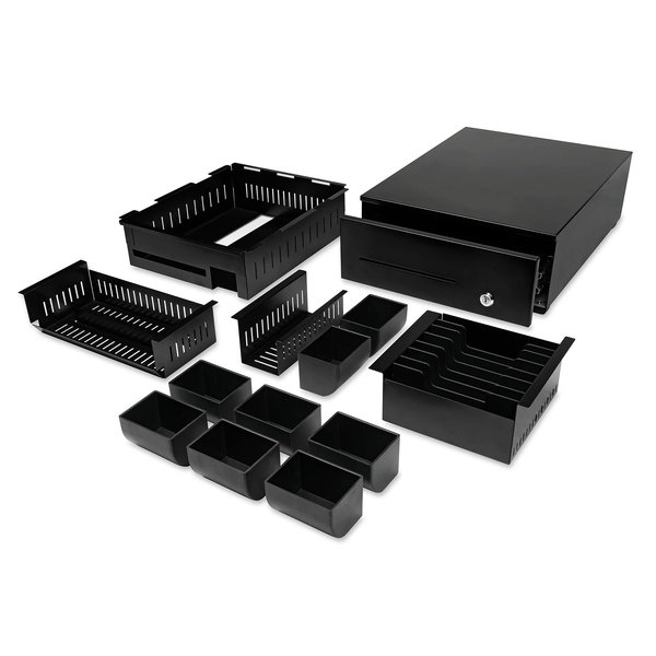 Kassalade | HEAVY DUTY | Zwart | 8 Muntvakken + 8 Biljetvakken | Elektrisch (12V) | 345x422x130(h)mm