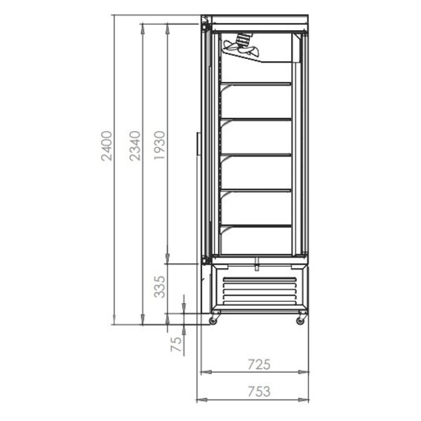 Rijpingskast | 700L | RVS + Glazen Deur | Zwart | Geventileerd | 0.56kW | 230V | 900x850x2400(h)mm