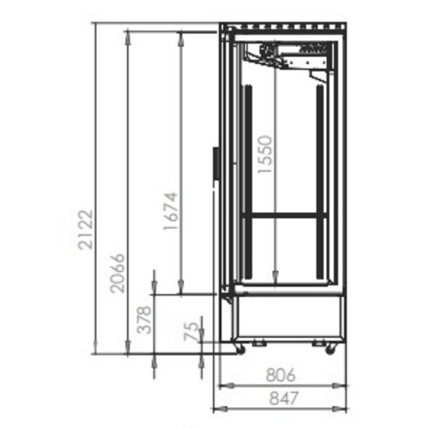 Rijpingskast | 700L | RVS + Glazen Deur | Zwart | Geventileerd | 0.4kW | 230V | 720x850x2120(h)mm