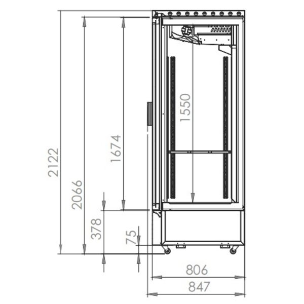 Rijpingskast | 1400L | RVS + Glazen Deur | Zwart | Geventileerd | 0.75kW | 230V | 1440x850x2120(h)mm