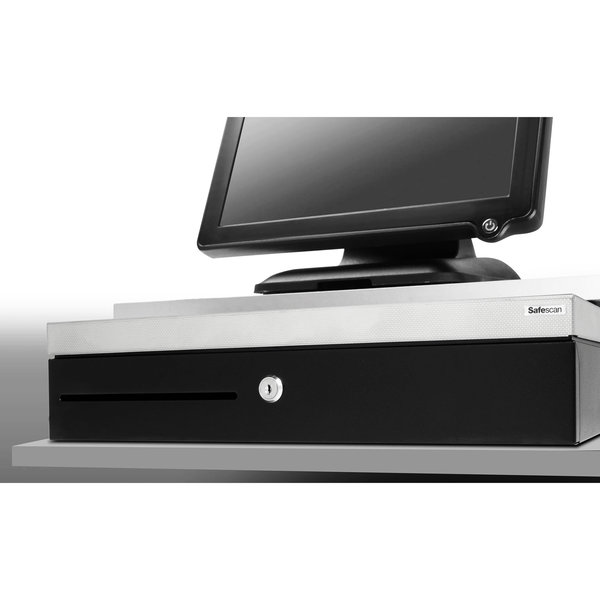 Flip-Top Kassalade | STANDARD DUTY | Zwart/RVS | 8 Muntvakken + 6 Biljetvakken | Elektrisch (12V) | 460x170x100(h)mm