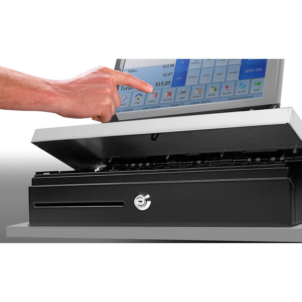 Flip-Top Kassalade | HEAVY DUTY | Zwart/RVS | 8 Muntvakken + 8 Biljetvakken | Elektrisch (12V) | 460x170x100(h)mm