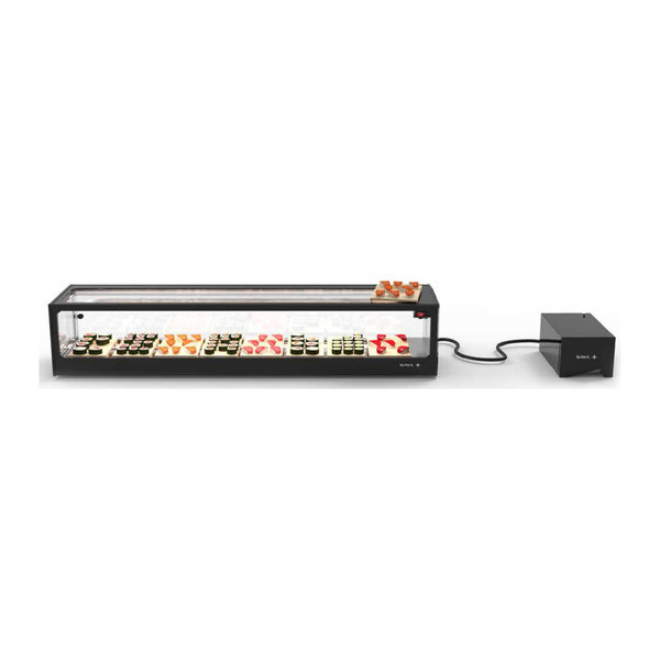 Koelvitrine | Sushi | Externe Koelunit | Zwart | LED | 0°C/+4°C | Statisch | Vlakke Bodem | 0.18kW | 1540x380x300(h)mm