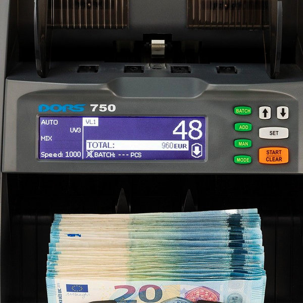 Biljettelmachine | SERIE 750 | 1500/min. | Invoer 500 / Opvang 600 Biljetten | Valsgelddetectie (ECB-Gecertificeerd) | 305x295x345(h)mm