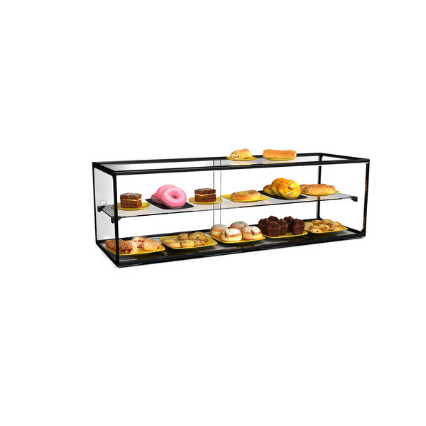 Vitrine | Zwart | LED | 2 Schappen | Neutraal | Demonteerbaar | 920x390x375(h)mm
