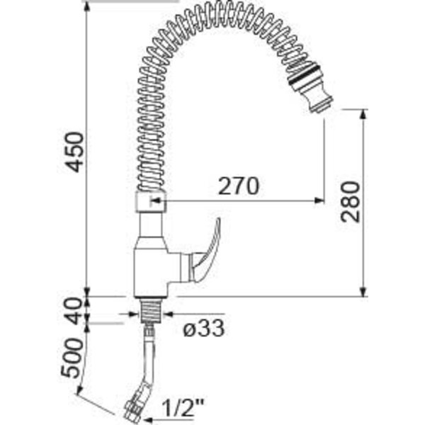 Voorspoeldouche | Eéngreeps | Ø33x270x450(h)mm