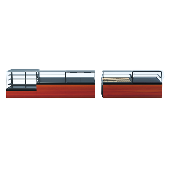 Neutrale Toonbank | 0.038kW | Zwart/Hout | LED | Opslagruimte | Granieten Snijplank | Koppelbaar | 930x985x1200(h)mm