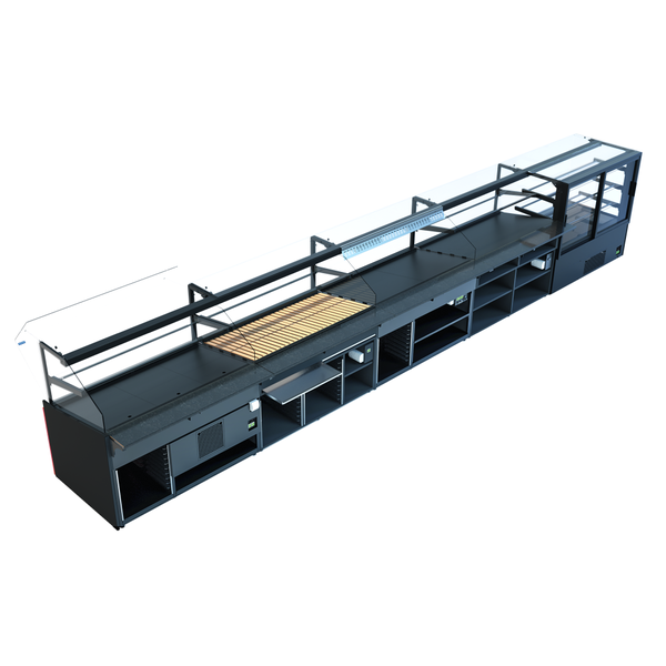 Neutrale Toonbank | 0.038kW | Zwart/Hout | LED | Opslagruimte | Granieten Snijplank | Koppelbaar | 930x985x1200(h)mm