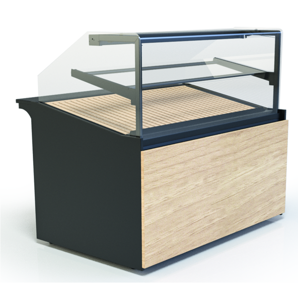 Neutrale Toonbank + Kruimellade | 0.038kW | Zwart/Hout | LED | Opslagruimte | Granieten Snijplank | Koppelbaar | 930x985x1200(h)mm