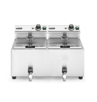 HENDI Friteuse | ProfiLine | Elektrisch | 8+8L | 50°C/190°C | 7kW (2x 230V) | Aftapkranen | 610x515x369(h)mm 