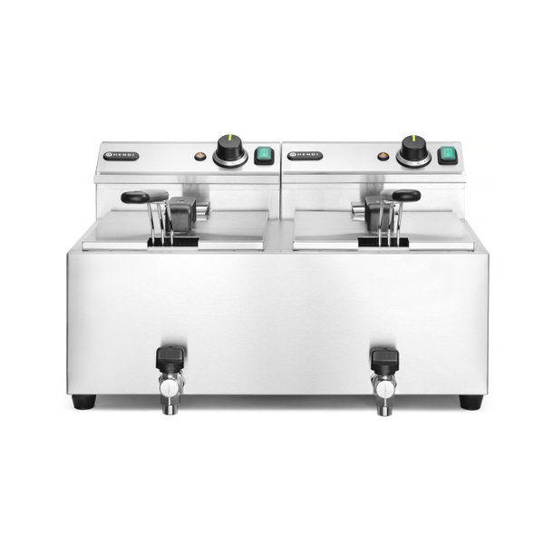 Friteuse | ProfiLine | Elektrisch | 8+8L | 50°C/190°C | 7kW (2x 230V) | Aftapkranen | 610x515x369(h)mm