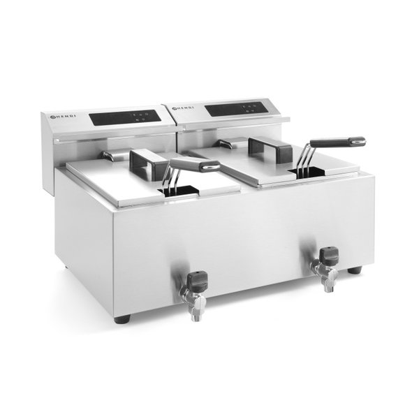 Friteuse | ProfiLine | Elektrisch | 8+8L | 25°C/195°C | 7kW (2x 230V) | Aftapkraan | Timer | 605x515x350(h)mm
