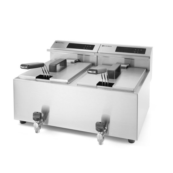Friteuse | ProfiLine | Elektrisch | 8+8L | 25°C/195°C | 7kW (2x 230V) | Aftapkraan | Timer | 605x515x350(h)mm