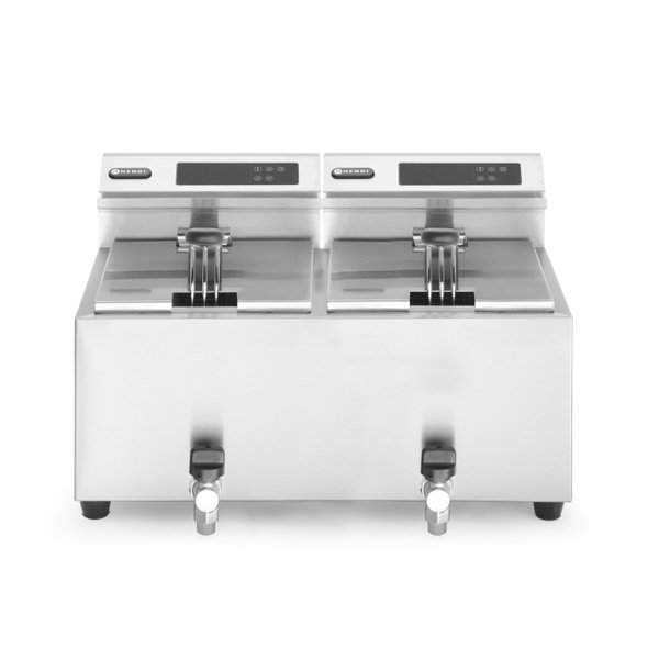 Friteuse | ProfiLine | Elektrisch | 8+8L | 25°C/195°C | 7kW (2x 230V) | Aftapkraan | Timer | 605x515x350(h)mm