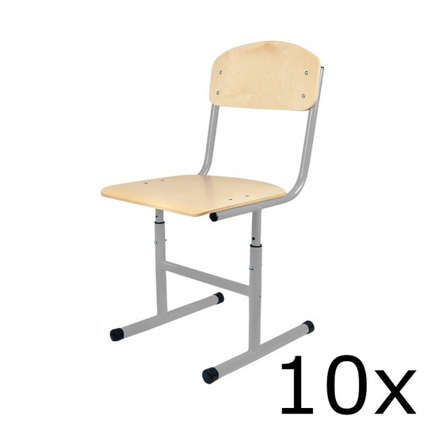 Schoolstoel | Grijs | Hoogte Verstelbaar | Voor Kinderen 1.30-1.90m | Zithoogte 380-460mm | 10 Stuks