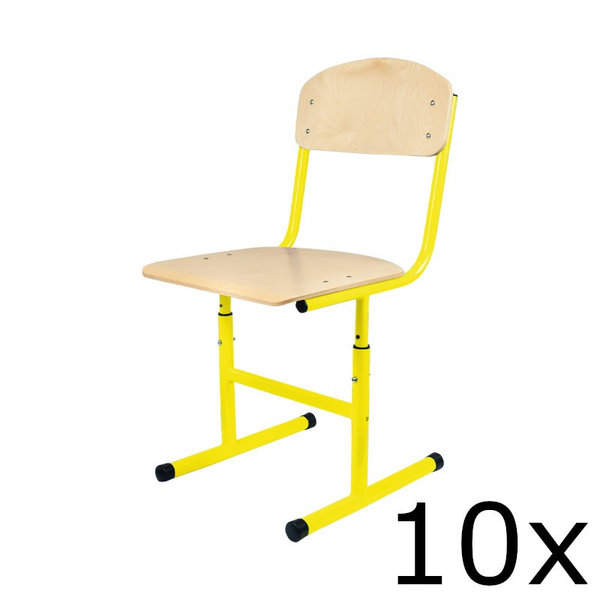 Schoolstoel | Geel | Hoogte Verstelbaar | Voor Kinderen 1.30-1.90m | Zithoogte 380-460mm | 10 Stuks