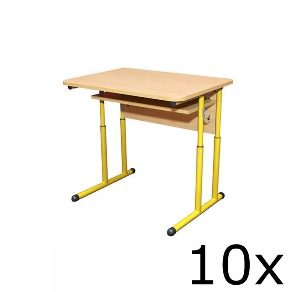 Schooltafel | Verstelbaar | Geel | Voor Kinderen 1.30-1.90m | 10 Stuks | 700x500x590-760(h)mm