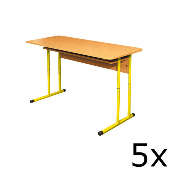 Schooltafel | Duo Formaat | Verstelbaar | Geel | Voor Kinderen 1.30-1.90m | 5 Stuks | 1300x500x590-760(h)mm