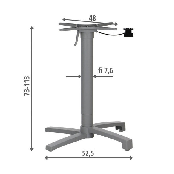 Tafelonderstel | KYOTO | Aluminium | Donkergrijs | Hoogte Verstelbaar + Kantelbaar | Indoor | 525x525x730-1130(h)mm
