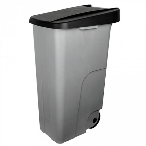 Rolcontainer | Kunststof (Grijs/Zwart) | 110L | Klapdeksel | Wielen | 420x570x880(h)mm