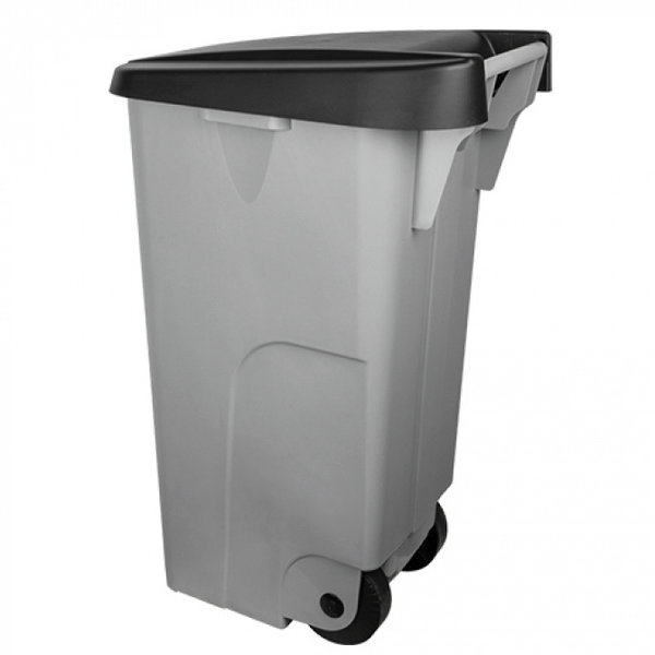 Rolcontainer | Kunststof (Grijs/Zwart) | 110L | Klapdeksel | Wielen | 420x570x880(h)mm