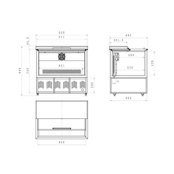 Koelkist met Werkblad | Wit | 345L | Flesopener + Opvangbak | +2°C/+8°C | Geventileerd | 2 Schuifdeksels (Dicht) | Wielen (Geremd) | 935x687x888(h)mm