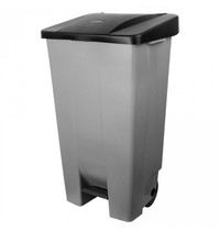 Denox Pedaalemmer | Kunststof (Grijs/Zwart) | 120L | Klapdeksel | Wielen | 510x425x875(h)mm 