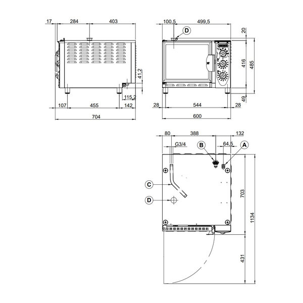 Hetelucht-/Stoomoven | CombiSmall | 4 Niveaus (GN) | Elektrisch | 50°C/270°C | 4kW (400V) | Bevochtiging (Automatisch) | 600x690x480(h)mm
