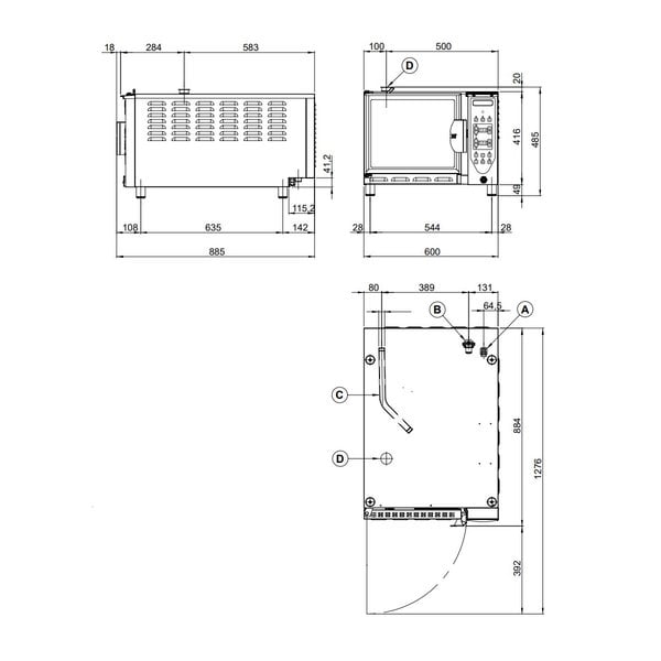 Hetelucht-/Stoomoven | CombiSmall | 4 Niveaus (GN) | Elektrisch | 20°C/270°C | 5.2kW (400V) | Bevochtiging (Automatisch) | 600x870x480(h)mm