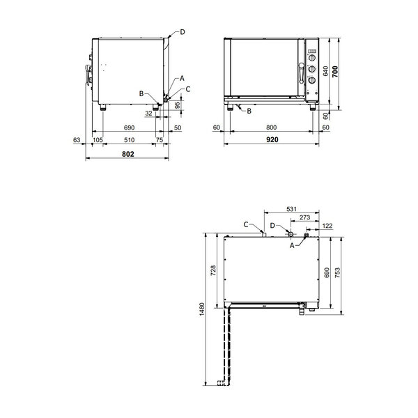 Heteluchtoven | ConvoBis | 5 Niveaus (EN/GN) | Elektrisch | 50°C/270°C | 7kW (400V) | Bevochtiging (Automatisch) | 920x750x700(h)mm