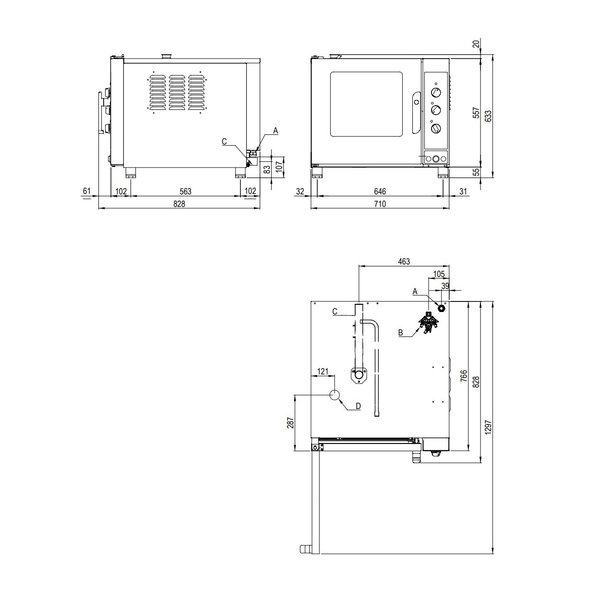 Hetelucht-/Stoomoven | CombiLine | 5 Niveaus (GN) | Elektrisch | 50°C/270°C | 6kW (400V) | Bevochtiging (Automatisch) | 710x7710x600(h)mm