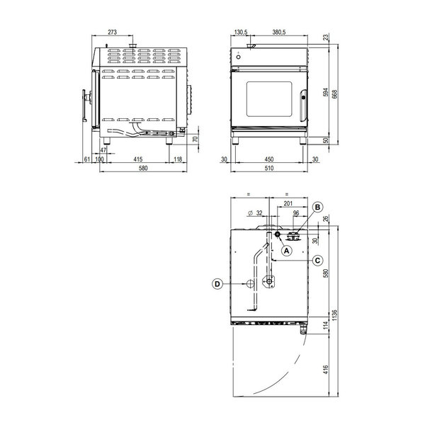 Hetelucht-/Stoomoven | CombiSmart | 4 Niveaus (2/3 GN) | Elektrisch | 20°C/270°C | 3kW (230V) | Bevochtiging (Automatisch) | Zelfreiniging | Touchscreen | 523x666x667(h)mm