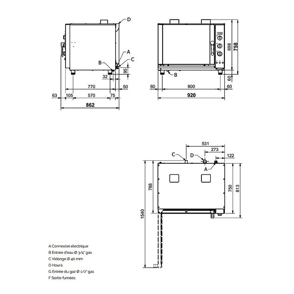 Heteluchtoven | ConvoBis | 5 Niveaus (EN/GN) | Gas | 50°C/270°C | 0.3kW (230V) | Bevochtiging (Automatisch) | 920x810x760(h)mm