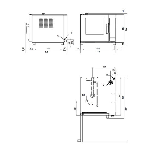 Hetelucht-/Stoomoven | CombiLine | 5 Niveaus (GN) | Elektrisch | 20°C/270°C | 6kW (400V) | Bevochtiging (Automatisch) | Zelfreiniging | Touchscreen | 710x770x600(h)mm