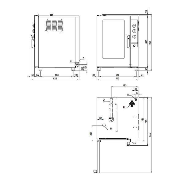 Hetelucht-/Stoomoven | CombiLine | 10 Niveaus (GN) | Elektrisch | 50°C/270°C | 12kW (400V) | Bevochtiging (Automatisch) | 710x770x940(h)mm
